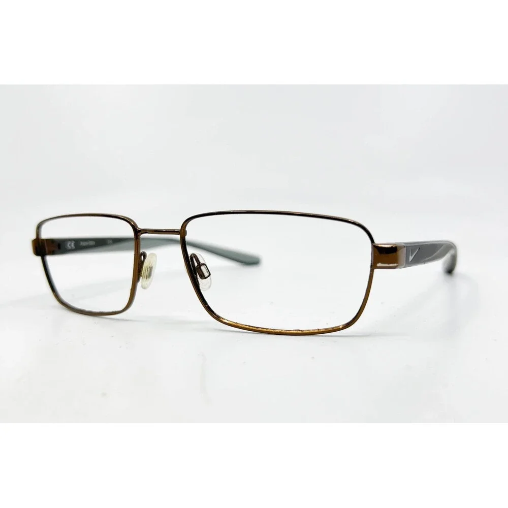 Nike Eyeglasses Mens Brown Metal Rectangular Frame 8177 210 52-17-140